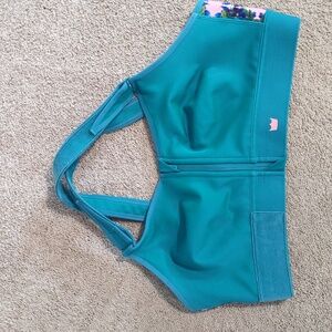 SHEFIT Flex Sports Bra Medium Impact Size 2Luxe Turquoise Pink Floral Accents